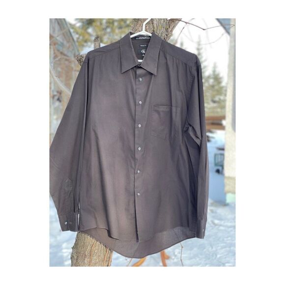 Calvin Klein Brown Dress Shirt 100% Cotton Sz 16 34/35 - Picture 1 of 5